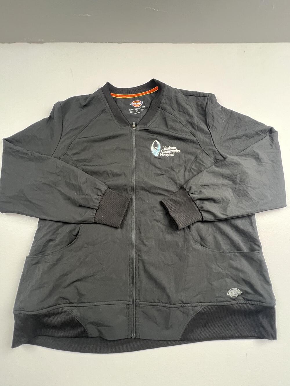 Dickies Jacket Mens 2XL Gray Microfiber Full Zip Yoakum Hospital Logo Workwear
